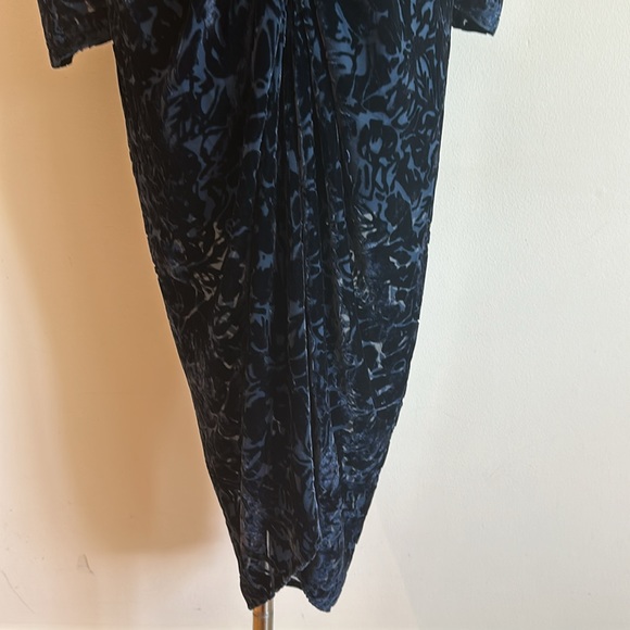 NWT RONNY KOBO Astrid Blue Velvet Burnout Plunge Neck Long Sleeve Midi Dress Lge - Picture 9 of 17